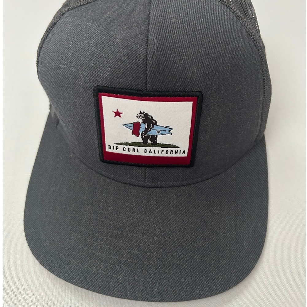 Rip‎ Curl Trucker Hat Mens OS Grey California Bear Surf Graphic Snapback Cap